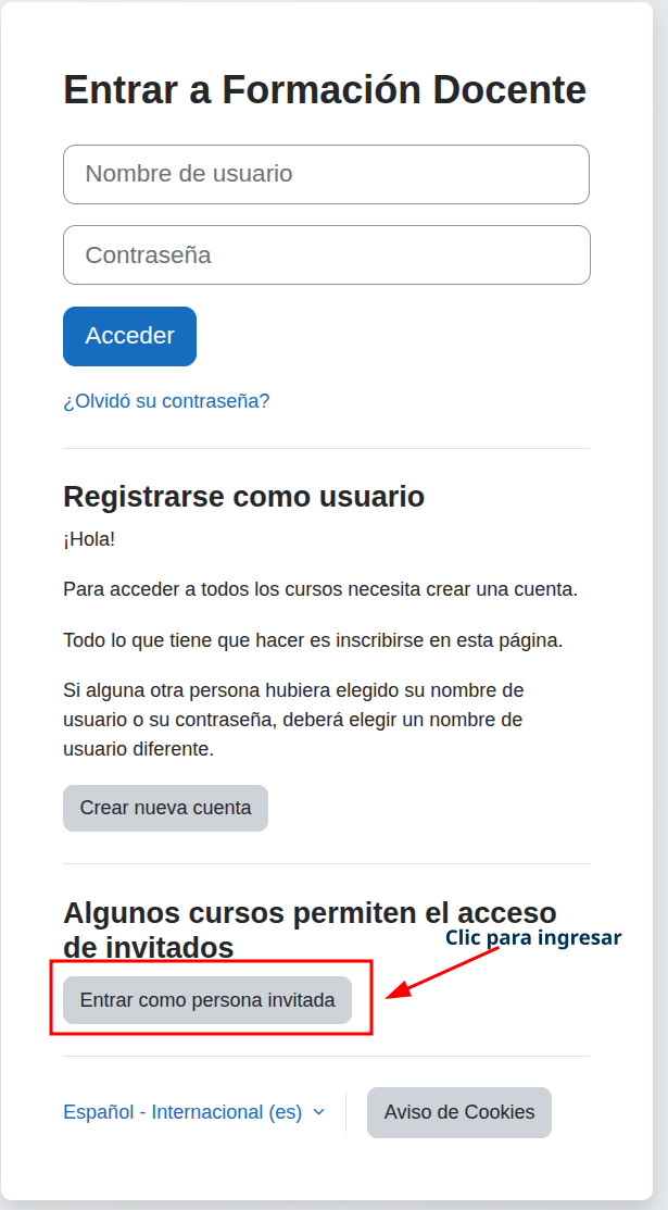 Instrucciones de acceso